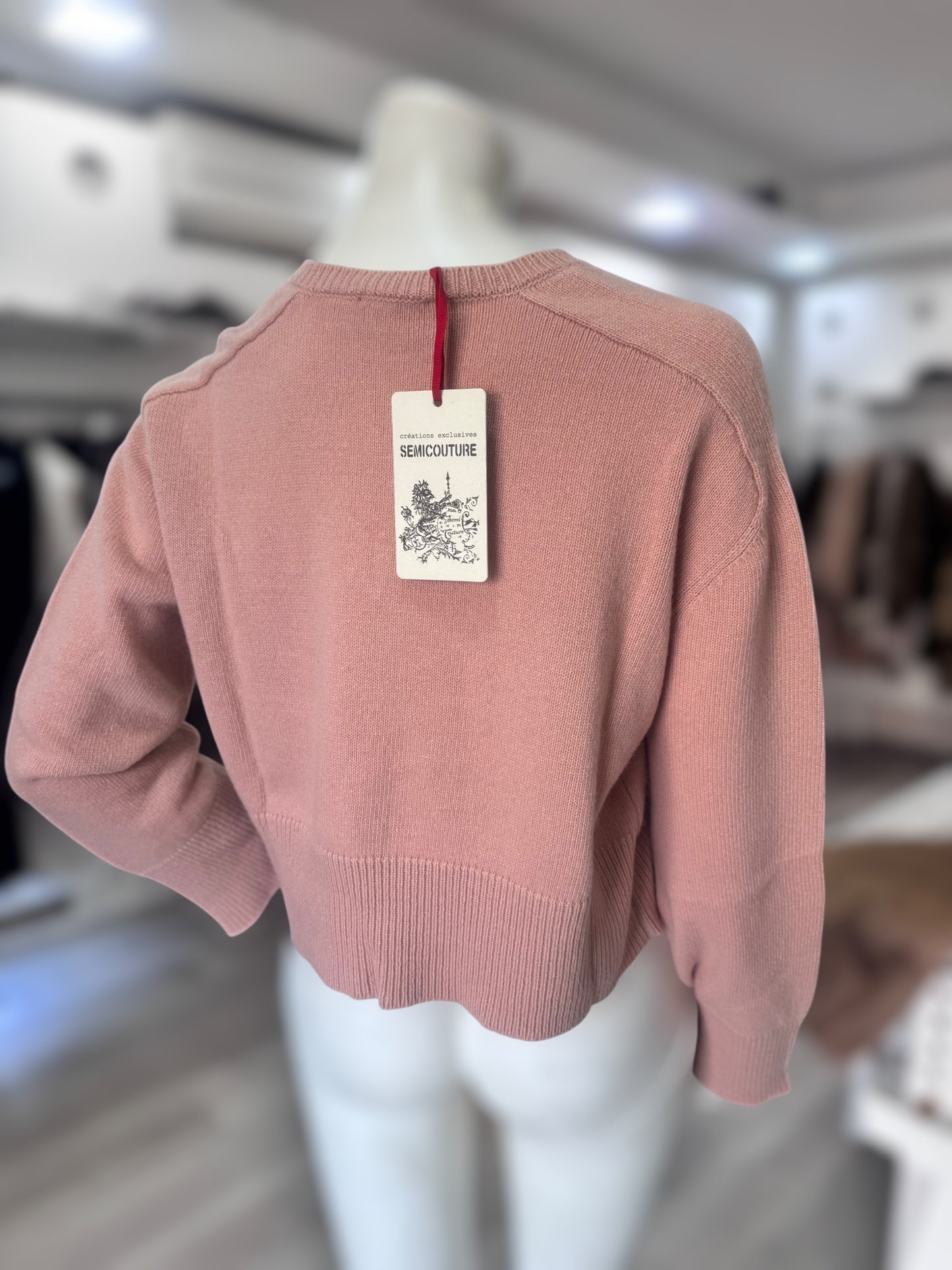 Maglione corto rosa Semicouture in lana vergine e cashmere