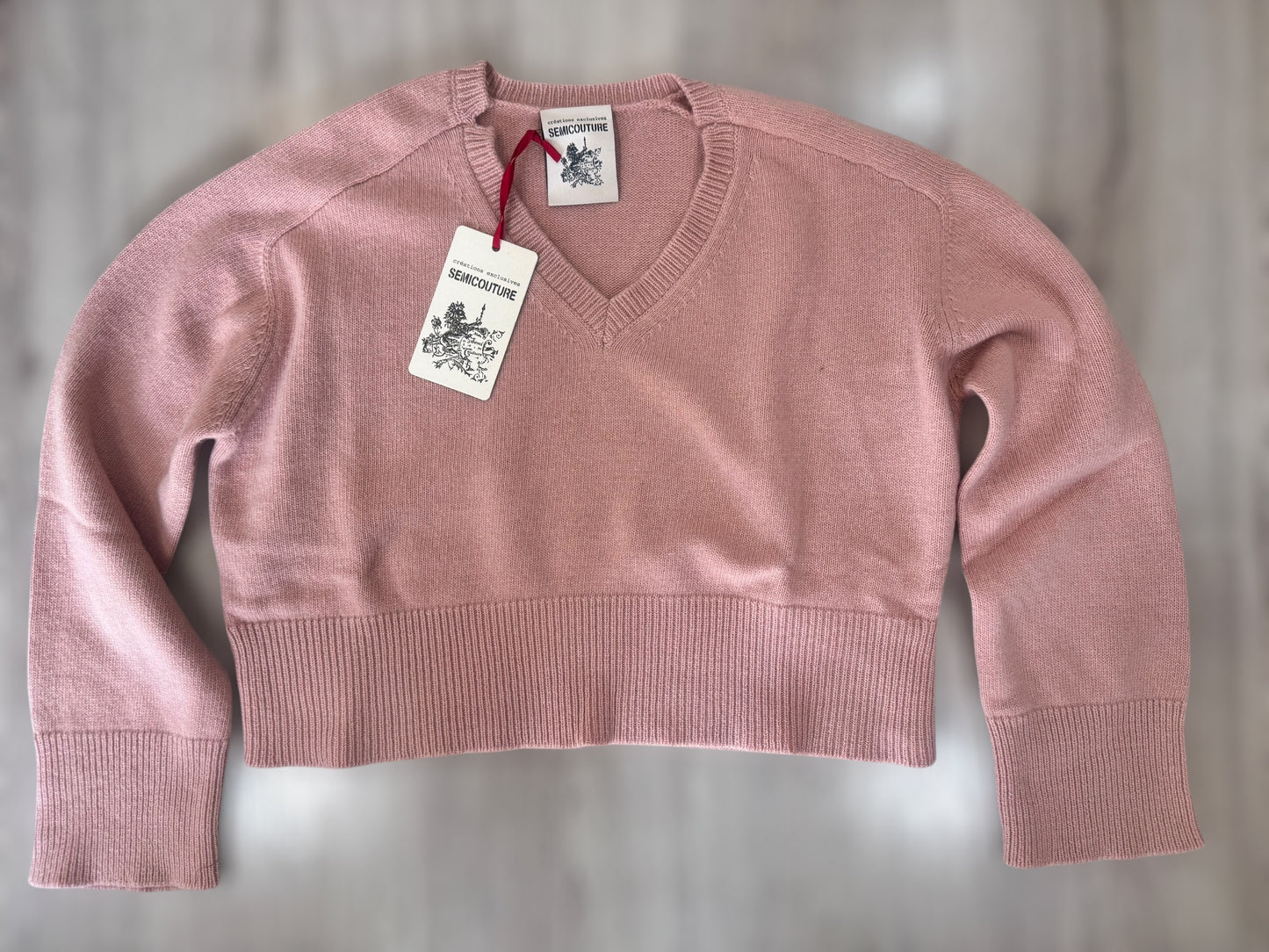 Maglione corto rosa Semicouture in lana vergine e cashmere