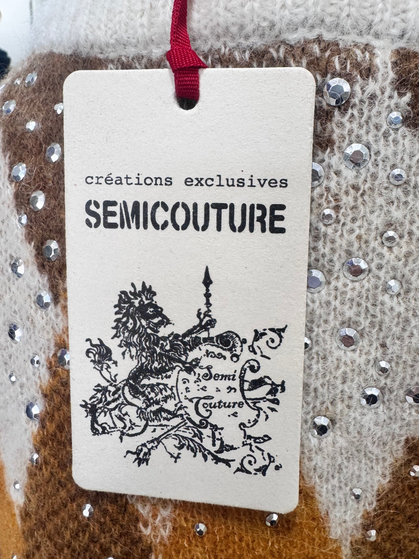 Maglia Semicouture rombi ocra con strass