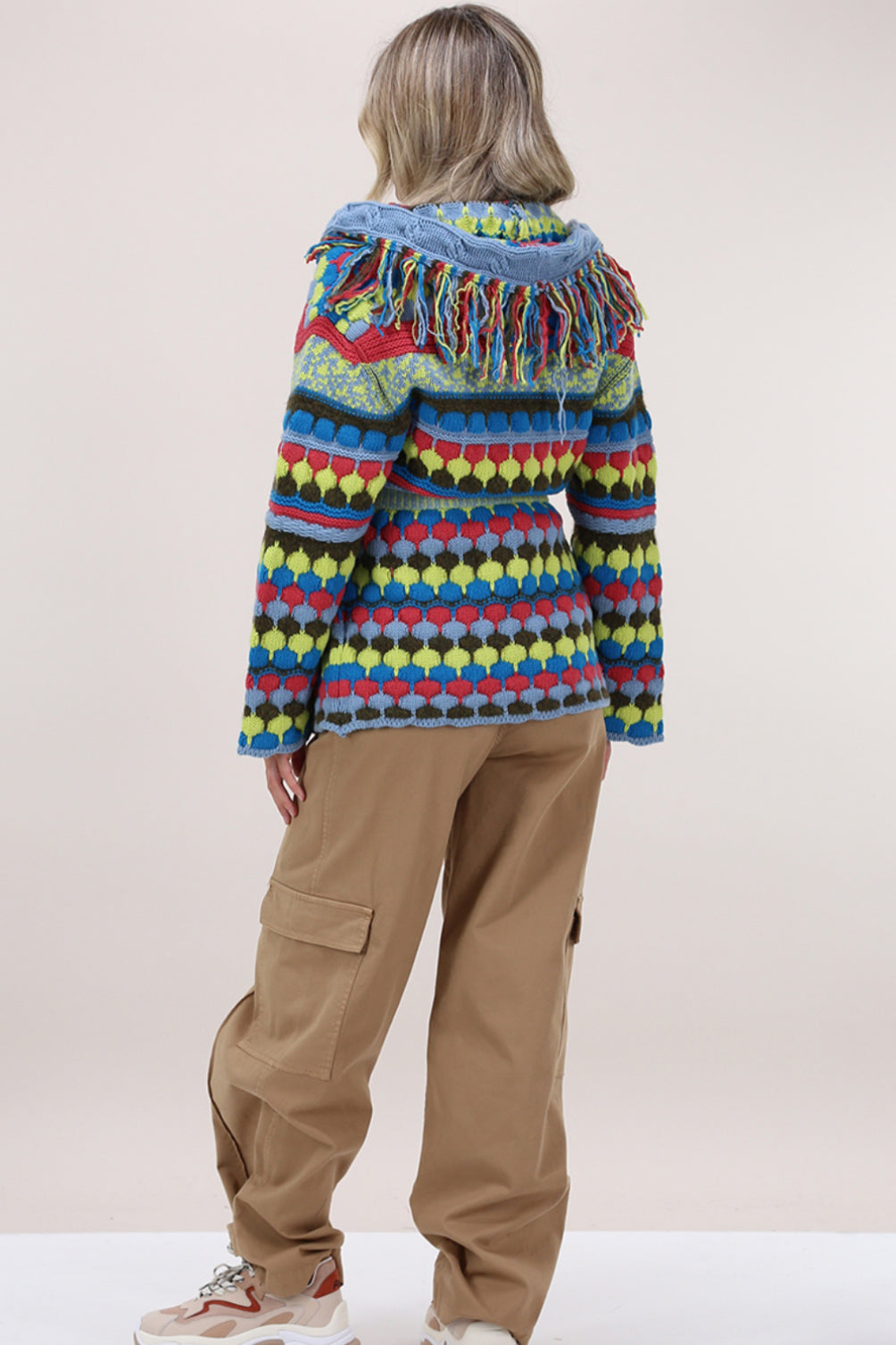 Cardigan multicolor Semicouture in lana e alpaca con frange
