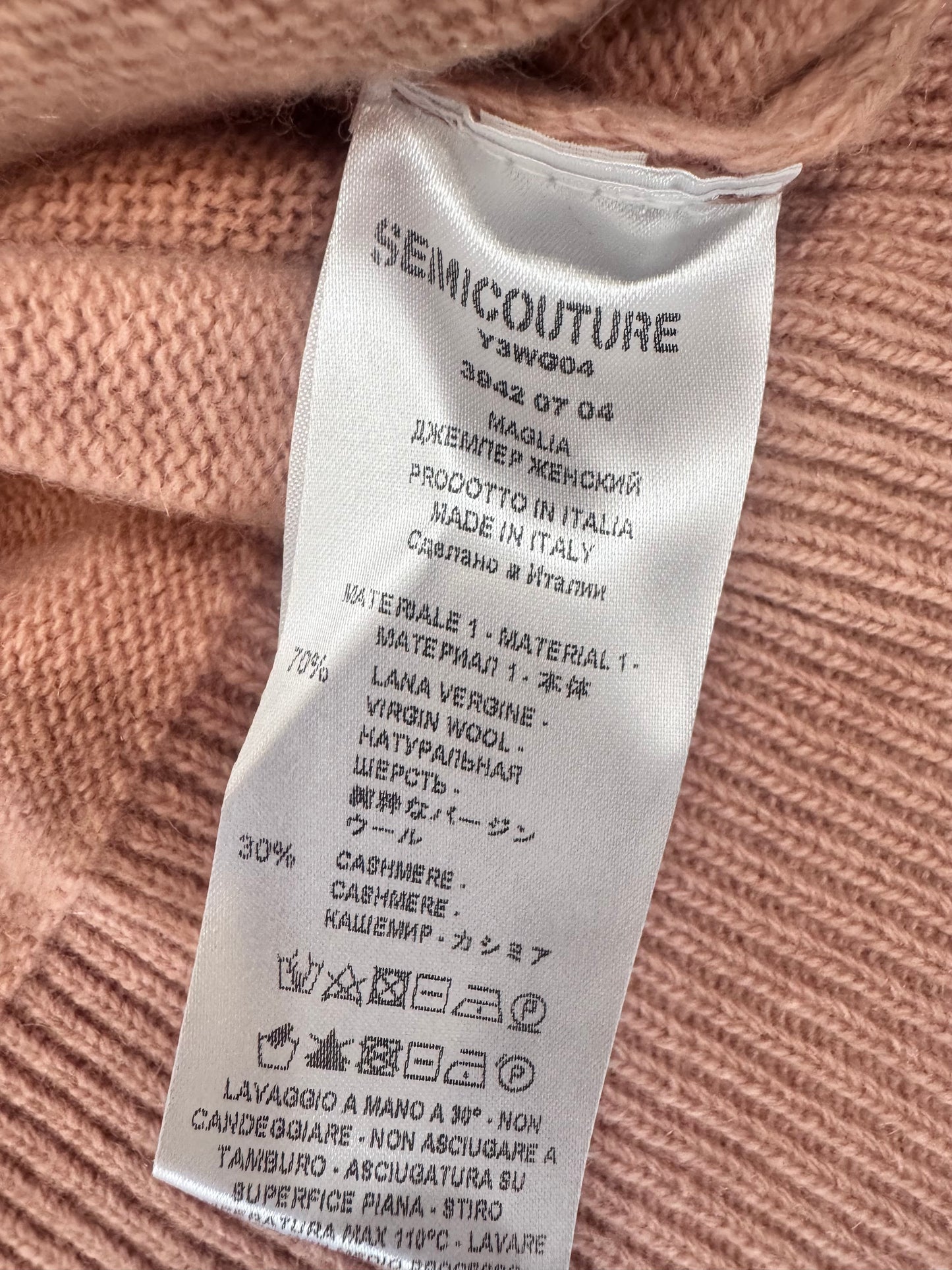 Maglione corto rosa Semicouture in lana vergine e cashmere