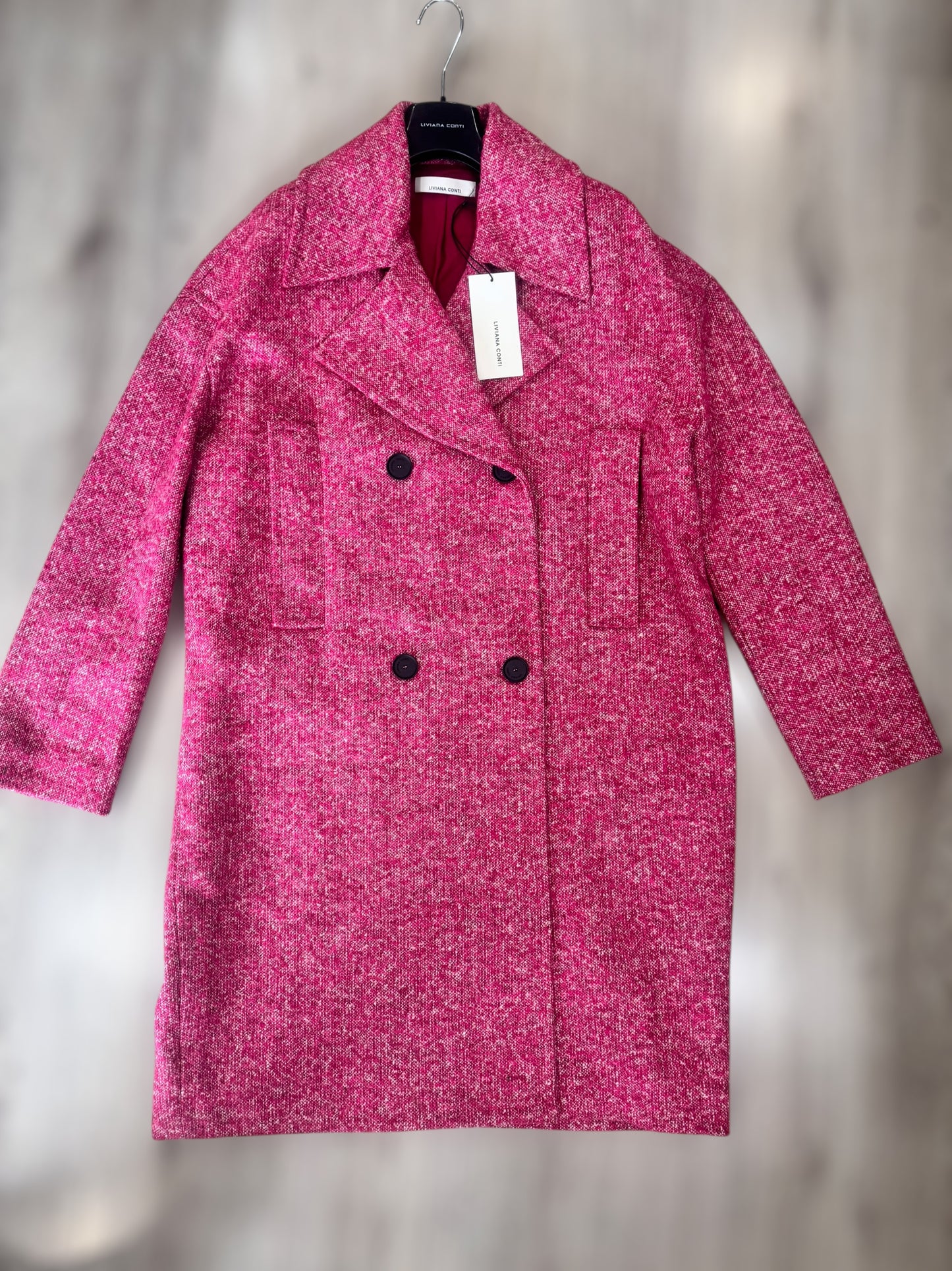 Cappotto rosa tweed misto lana Liviana Conti