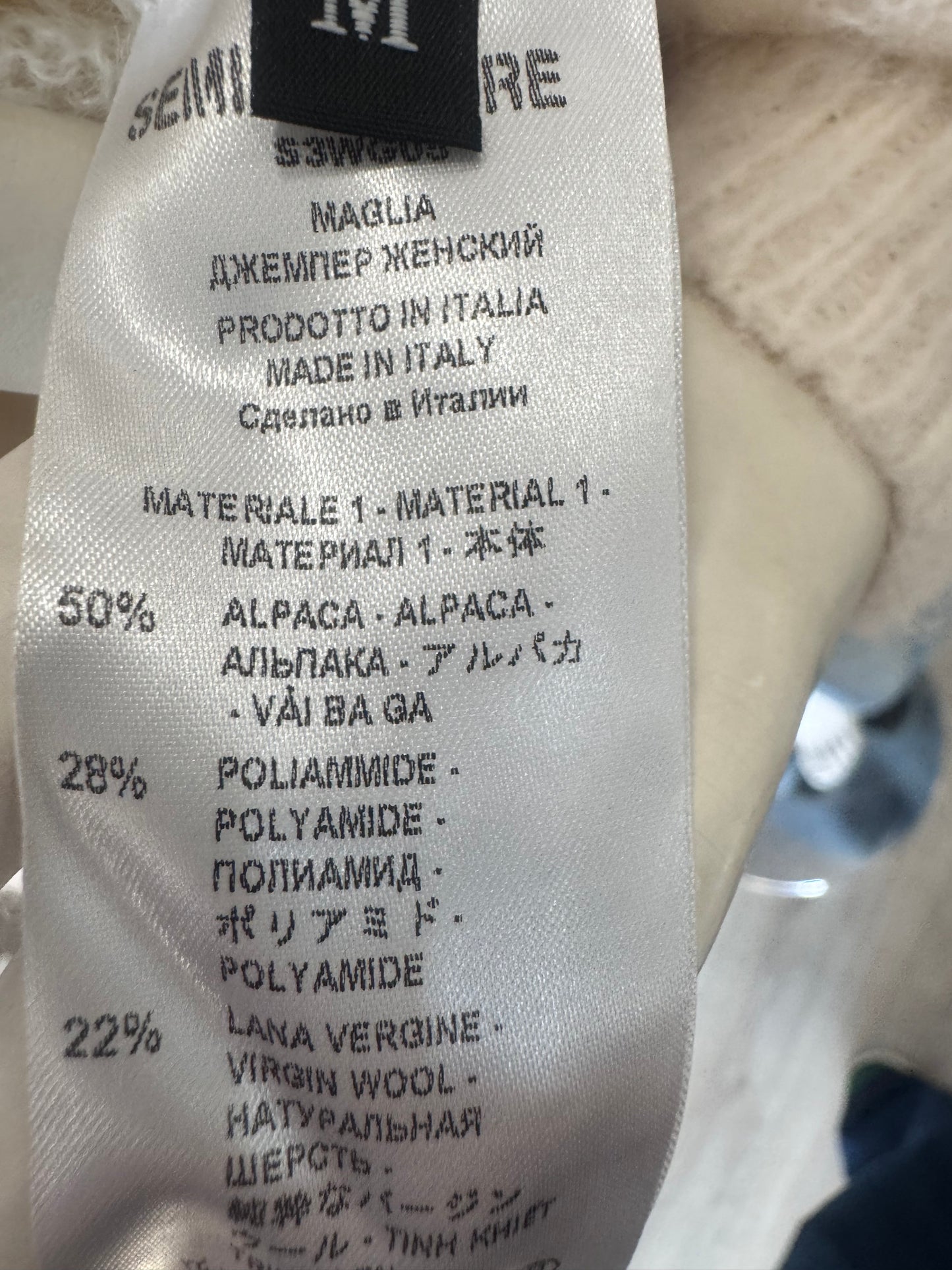 Maglia bianca Semicouture in alpaca e lana vergine con scollo sulla schiena