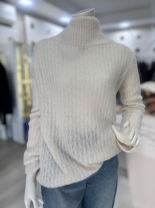 Maglia bianca Semicouture in alpaca e lana vergine con scollo sulla schiena