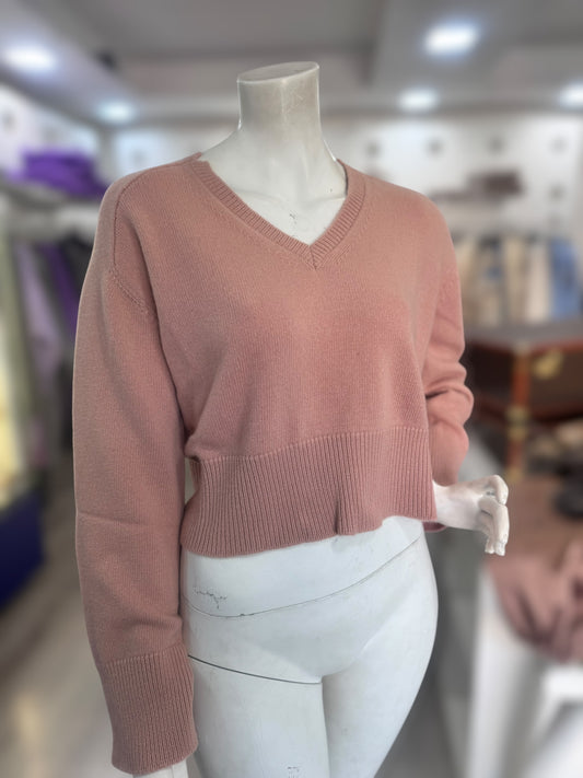 Maglione corto rosa Semicouture in lana vergine e cashmere