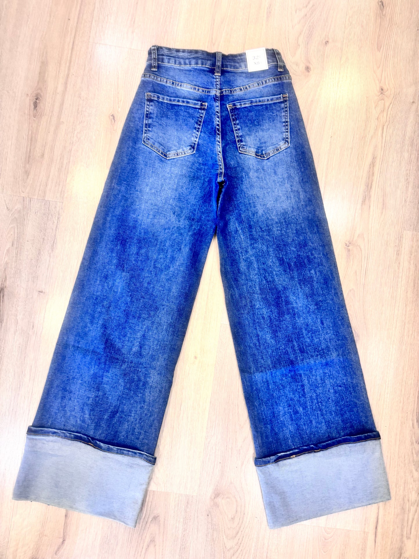 Jeans palazzo con strass all-over