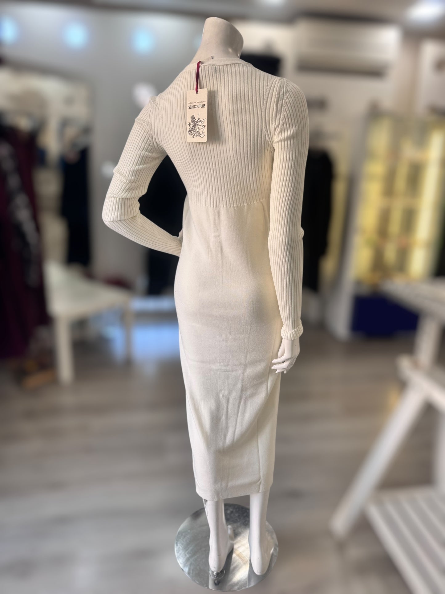 Abito lungo Semicouture in lana vergine bianco panna