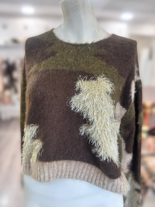 Maglione Semicouture donna fantasia camouflage verde/marrone