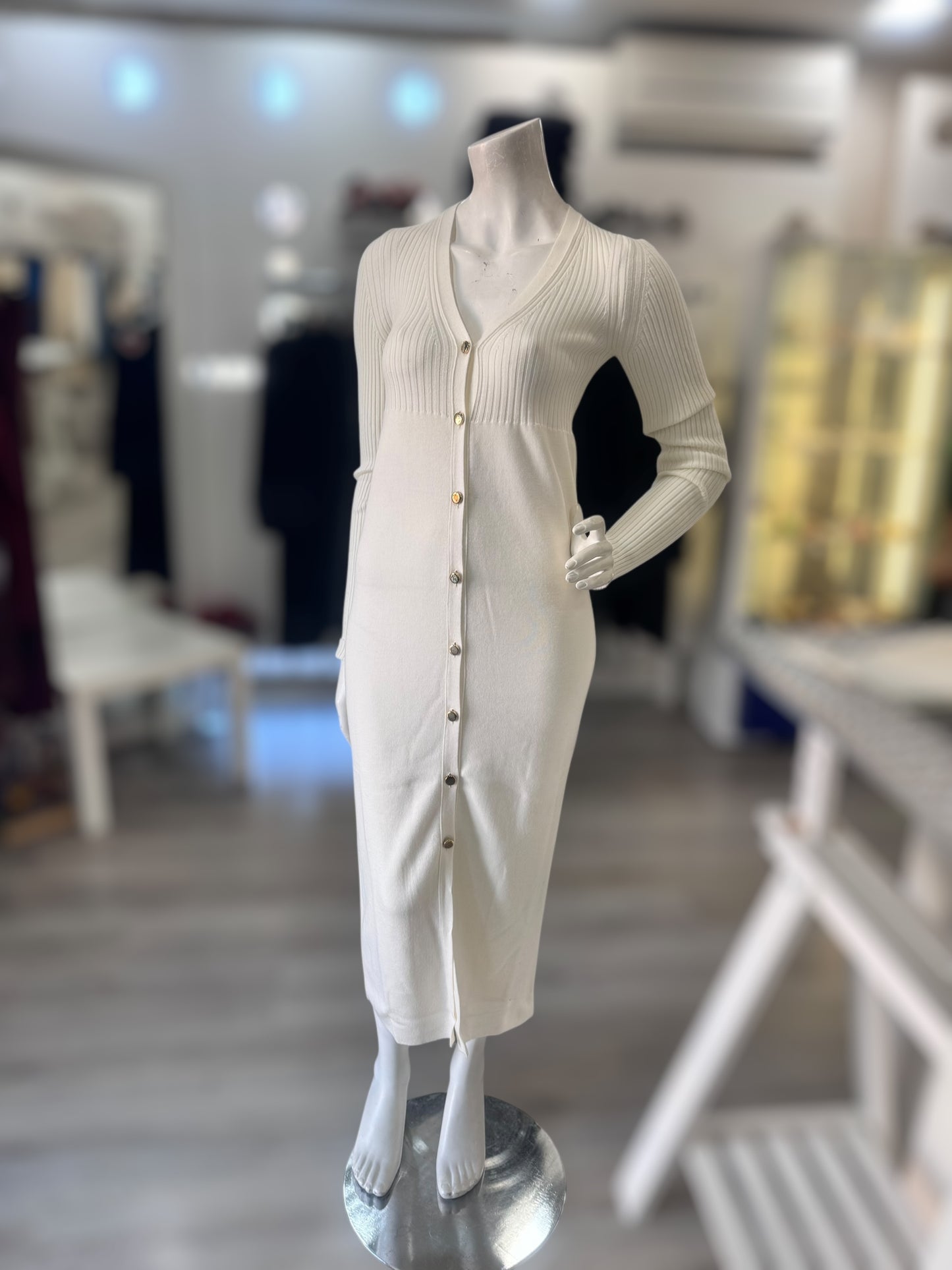 Abito lungo Semicouture in lana vergine bianco panna