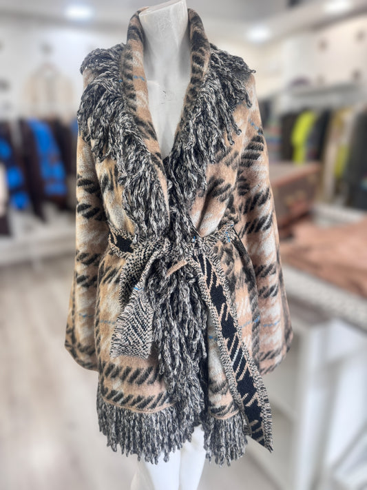 Cardigan Semicouture con frange e cintura