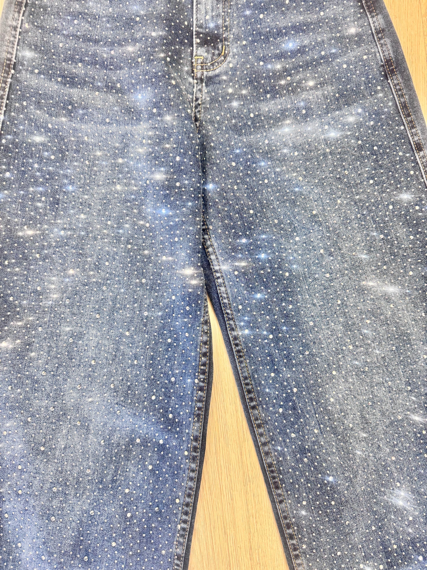 Jeans palazzo con strass all-over